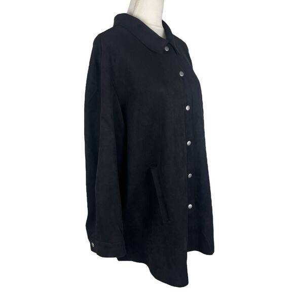 MarlaWynne Black Snap Button Shacket Tunic Shirt Faux Suede Plus Size 2X NEW - Picture 2 of 8